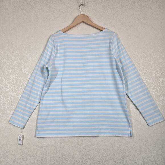 Talbots Authentic Embroidered T Shirt sz X Blue Ivory Striped Ice Skates Stars - Picture 6 of 12